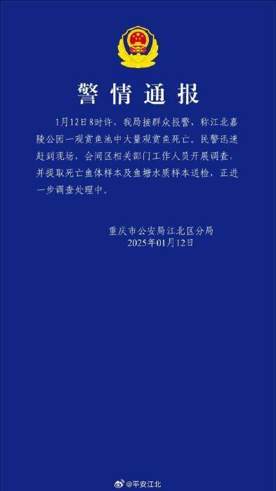 重慶一公園大量觀賞魚死亡，警方通報
