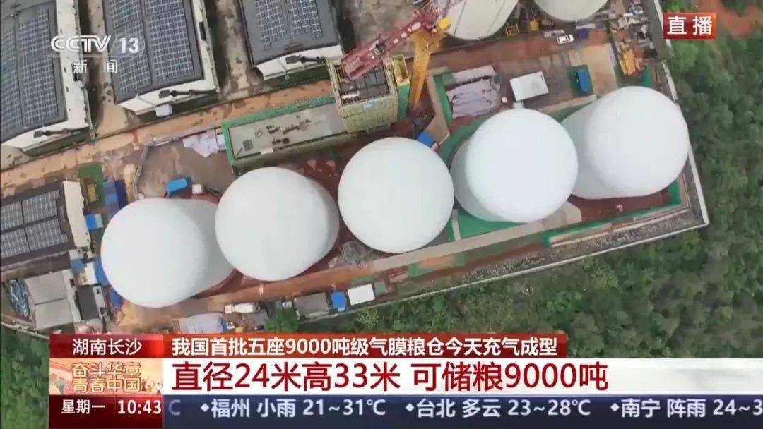 就在長(zhǎng)沙！我國(guó)首批五座9000噸級(jí)氣膜糧倉今天充氣成型！