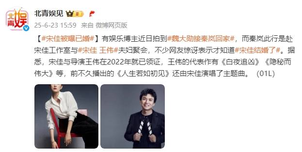 宋佳被曝已婚！與小7歲導演丈夫是東北老鄉(xiāng)，對方曾執(zhí)導《隱秘而偉大》等劇