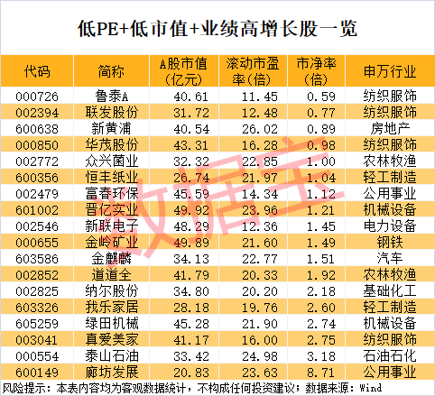 稀缺，“小而美”股票出爐，低市值+低PE+高增長(zhǎng)，18股上榜
