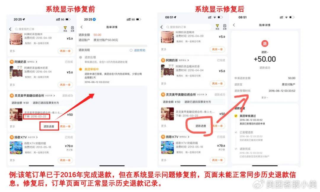 美團(tuán)客服回應(yīng)“退款未到賬”：已修復(fù)退款信息滯后問(wèn)題，將幫助用戶追溯每一筆擔(dān)心的訂單